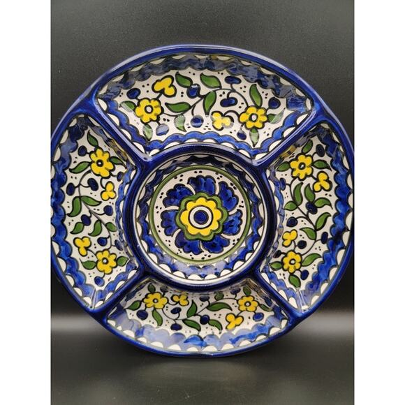 Perfect Day Five-Part Server Hand-painted Ceramic Tableware Blue Yellow - Picture 4 of 8